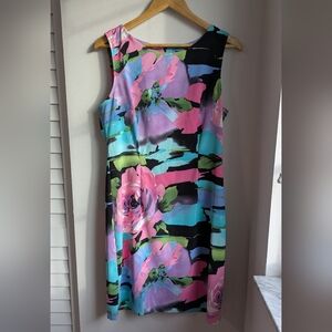 Vintage Connected Floral Sleeveless Midi Dress - Multicolor 80s Colors Size 12
